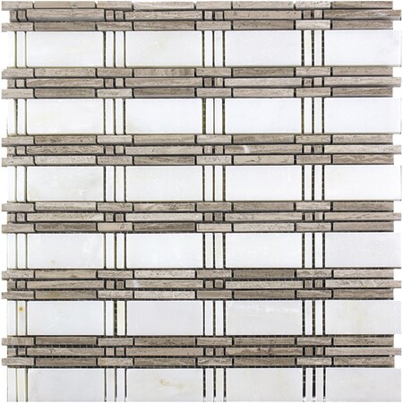 Apollo Tile Sample of Steccato Beige And White Mosaic  12"x12" Marble Tile APLKB99P31EC30 Sample